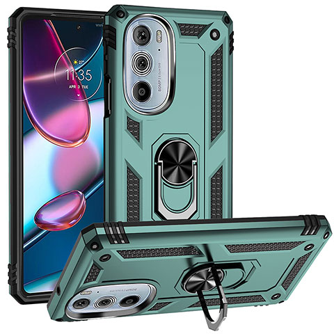 Custodia Silicone e Plastica Opaca Cover con Magnetico Anello Supporto per Motorola Moto Edge 30 Pro 5G Verde