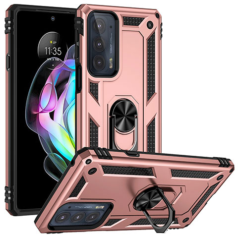 Custodia Silicone e Plastica Opaca Cover con Magnetico Anello Supporto per Motorola Moto Edge Lite 5G Oro Rosa