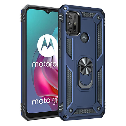 Custodia Silicone e Plastica Opaca Cover con Magnetico Anello Supporto per Motorola Moto G10 Blu