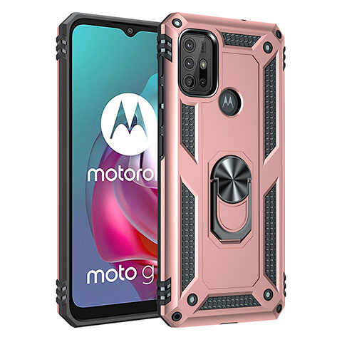 Custodia Silicone e Plastica Opaca Cover con Magnetico Anello Supporto per Motorola Moto G10 Oro Rosa