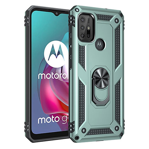 Custodia Silicone e Plastica Opaca Cover con Magnetico Anello Supporto per Motorola Moto G10 Verde