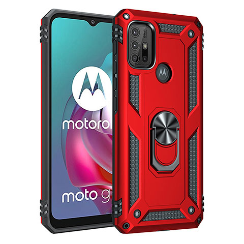 Custodia Silicone e Plastica Opaca Cover con Magnetico Anello Supporto per Motorola Moto G20 Rosso
