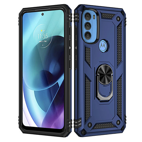 Custodia Silicone e Plastica Opaca Cover con Magnetico Anello Supporto per Motorola Moto G71 5G Blu