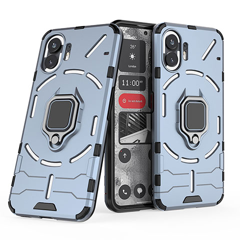 Custodia Silicone e Plastica Opaca Cover con Magnetico Anello Supporto per Nothing Phone 2 Blu