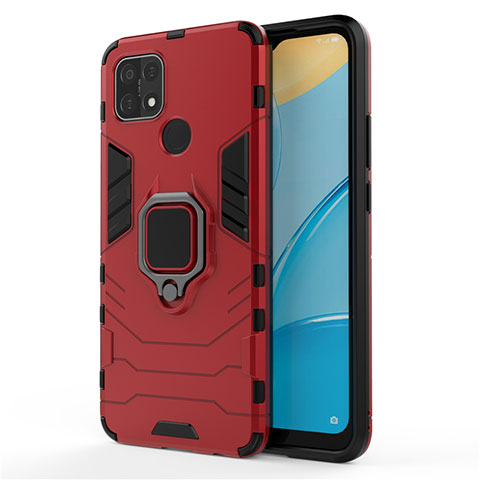 Custodia Silicone e Plastica Opaca Cover con Magnetico Anello Supporto per Oppo A15 Rosso