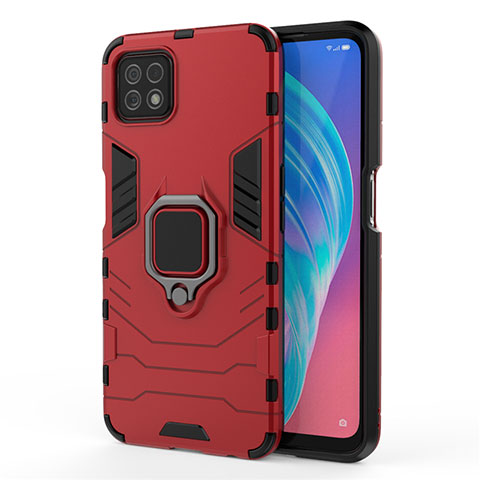 Custodia Silicone e Plastica Opaca Cover con Magnetico Anello Supporto per Oppo A73 5G Rosso