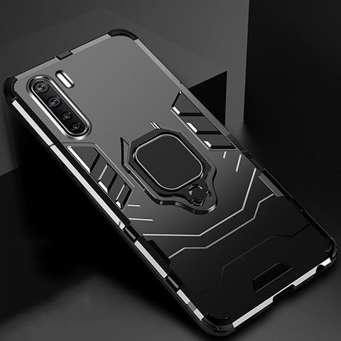 Custodia Silicone e Plastica Opaca Cover con Magnetico Anello Supporto per Oppo A91 Nero