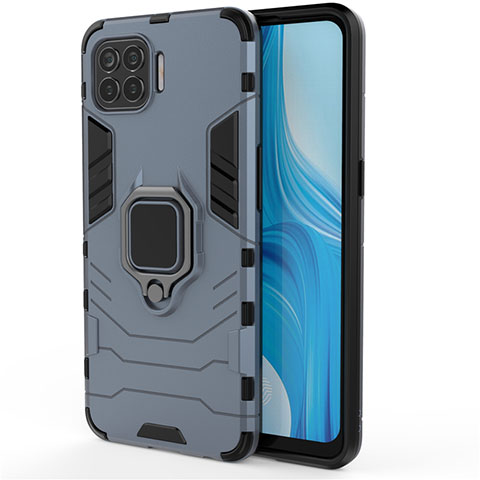 Custodia Silicone e Plastica Opaca Cover con Magnetico Anello Supporto per Oppo F17 Pro Blu