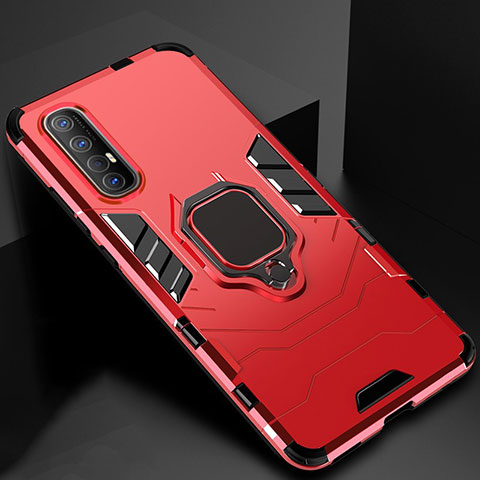 Custodia Silicone e Plastica Opaca Cover con Magnetico Anello Supporto per Oppo Find X2 Neo Rosso