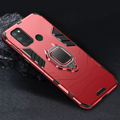 Custodia Silicone e Plastica Opaca Cover con Magnetico Anello Supporto per Realme 7i Rosso
