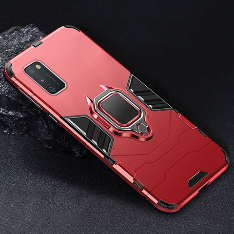 Custodia Silicone e Plastica Opaca Cover con Magnetico Anello Supporto per Samsung Galaxy A41 Rosso