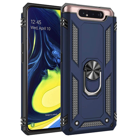 Custodia Silicone e Plastica Opaca Cover con Magnetico Anello Supporto per Samsung Galaxy A90 4G Blu