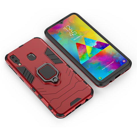 Custodia Silicone e Plastica Opaca Cover con Magnetico Anello Supporto per Samsung Galaxy M20 Rosso
