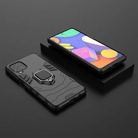 Custodia Silicone e Plastica Opaca Cover con Magnetico Anello Supporto per Samsung Galaxy M62 4G Nero