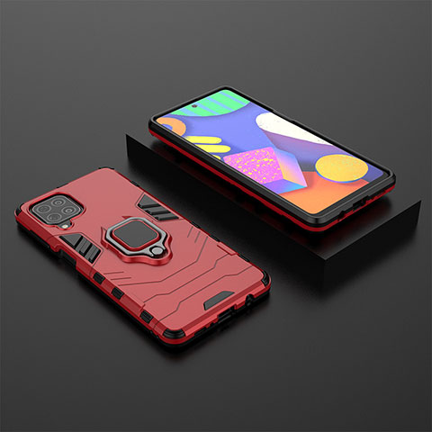 Custodia Silicone e Plastica Opaca Cover con Magnetico Anello Supporto per Samsung Galaxy M62 4G Rosso