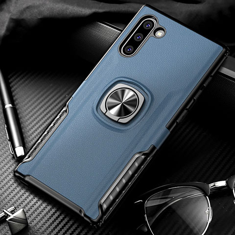 Custodia Silicone e Plastica Opaca Cover con Magnetico Anello Supporto per Samsung Galaxy Note 10 5G Blu