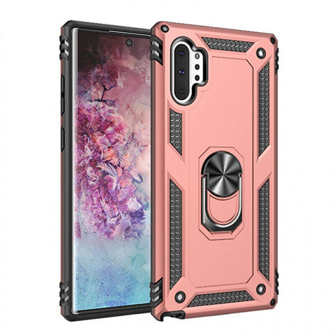 Custodia Silicone e Plastica Opaca Cover con Magnetico Anello Supporto per Samsung Galaxy Note 10 Plus 5G Oro Rosa