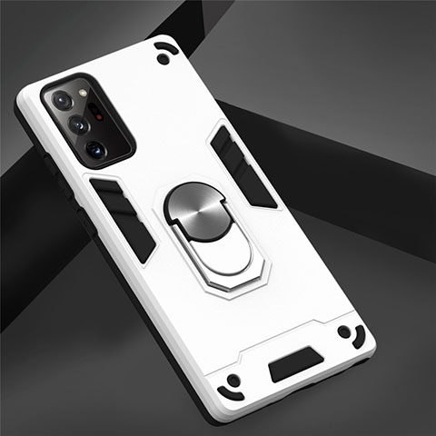 Custodia Silicone e Plastica Opaca Cover con Magnetico Anello Supporto per Samsung Galaxy Note 20 Ultra 5G Bianco