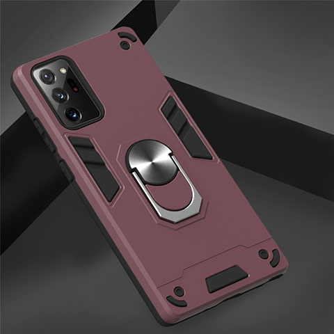 Custodia Silicone e Plastica Opaca Cover con Magnetico Anello Supporto per Samsung Galaxy Note 20 Ultra 5G Rosso Rosa
