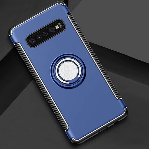 Custodia Silicone e Plastica Opaca Cover con Magnetico Anello Supporto per Samsung Galaxy S10 5G Blu