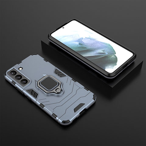 Custodia Silicone e Plastica Opaca Cover con Magnetico Anello Supporto per Samsung Galaxy S21 5G Blu