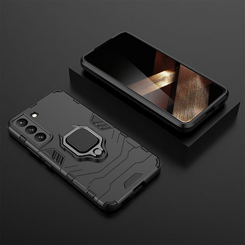 Custodia Silicone e Plastica Opaca Cover con Magnetico Anello Supporto per Samsung Galaxy S24 5G Nero