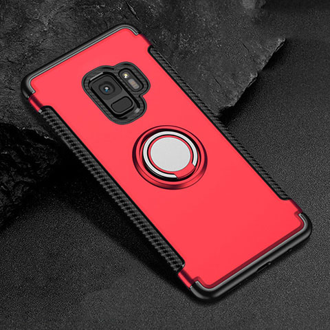 Custodia Silicone e Plastica Opaca Cover con Magnetico Anello Supporto per Samsung Galaxy S9 Rosso