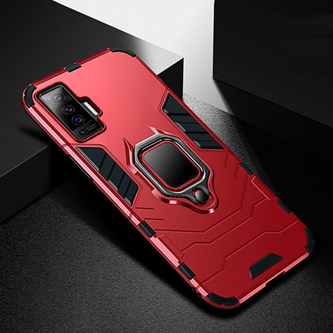 Custodia Silicone e Plastica Opaca Cover con Magnetico Anello Supporto per Vivo X50 5G Rosso