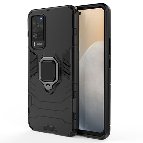 Custodia Silicone e Plastica Opaca Cover con Magnetico Anello Supporto per Vivo X60 Pro 5G Nero