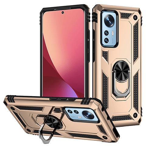 Custodia Silicone e Plastica Opaca Cover con Magnetico Anello Supporto per Xiaomi Mi 12 Pro 5G Oro