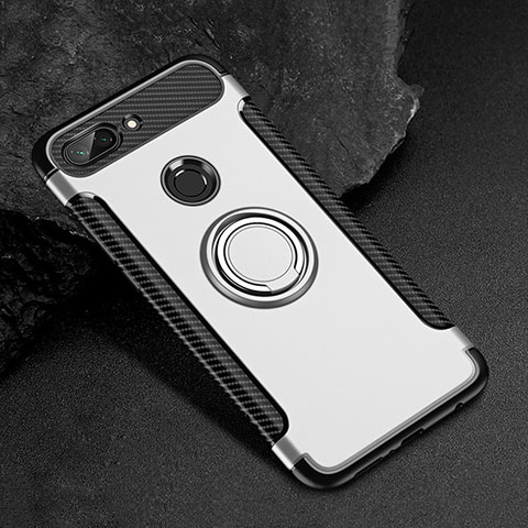 Custodia Silicone e Plastica Opaca Cover con Magnetico Anello Supporto per Xiaomi Mi 8 Lite Argento