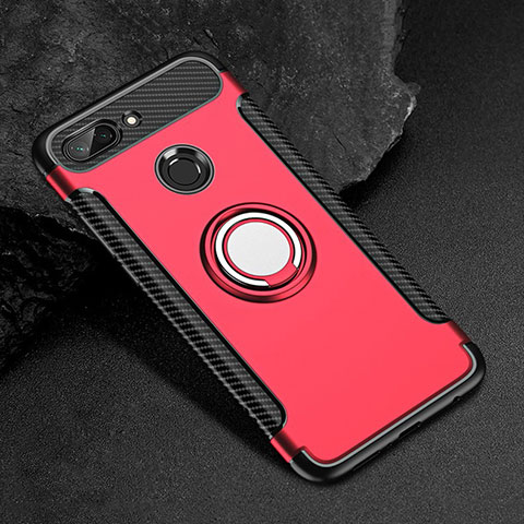 Custodia Silicone e Plastica Opaca Cover con Magnetico Anello Supporto per Xiaomi Mi 8 Lite Rosso