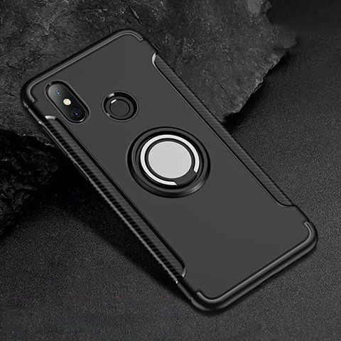 Custodia Silicone e Plastica Opaca Cover con Magnetico Anello Supporto per Xiaomi Mi 8 Nero