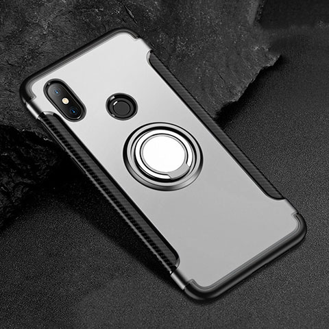 Custodia Silicone e Plastica Opaca Cover con Magnetico Anello Supporto per Xiaomi Mi A2 Lite Argento