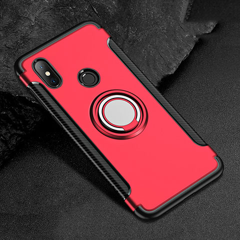 Custodia Silicone e Plastica Opaca Cover con Magnetico Anello Supporto per Xiaomi Mi A2 Lite Rosso