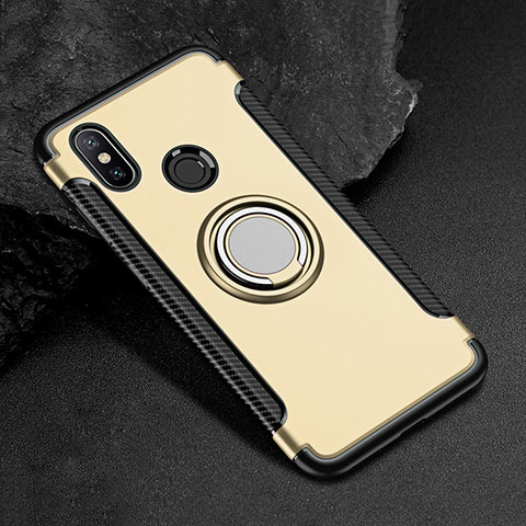 Custodia Silicone e Plastica Opaca Cover con Magnetico Anello Supporto per Xiaomi Mi Max 3 Oro