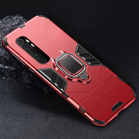 Custodia Silicone e Plastica Opaca Cover con Magnetico Anello Supporto per Xiaomi Mi Note 10 Lite Rosso