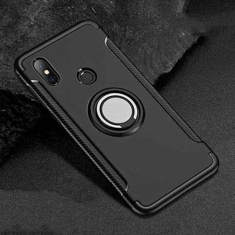 Custodia Silicone e Plastica Opaca Cover con Magnetico Anello Supporto per Xiaomi Redmi 6 Pro Nero