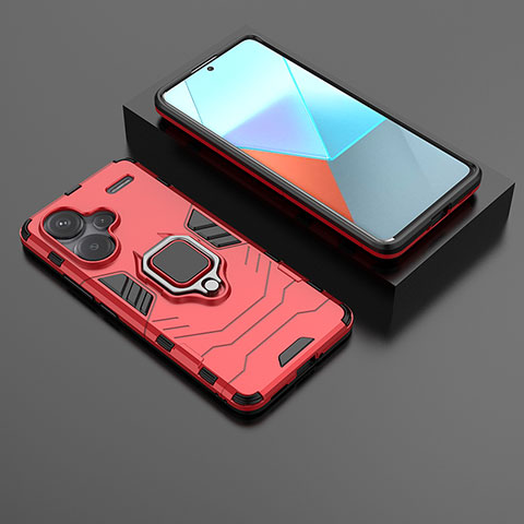 Custodia Silicone e Plastica Opaca Cover con Magnetico Anello Supporto per Xiaomi Redmi Note 13 Pro+ Plus 5G Rosso