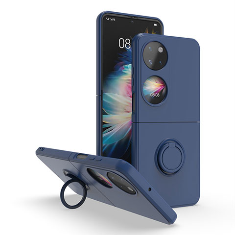 Custodia Silicone e Plastica Opaca Cover con Magnetico Anello Supporto QW1 per Huawei Pocket S Blu