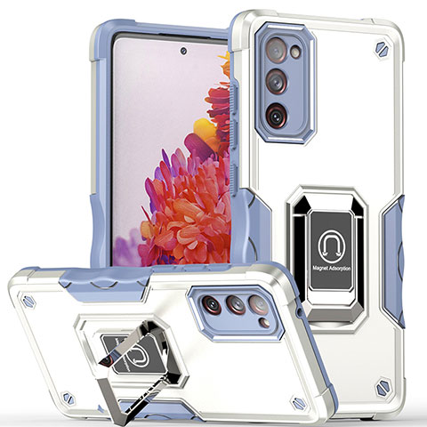 Custodia Silicone e Plastica Opaca Cover con Magnetico Anello Supporto QW1 per Samsung Galaxy S20 FE 5G Bianco