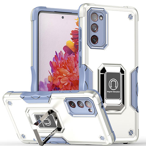 Custodia Silicone e Plastica Opaca Cover con Magnetico Anello Supporto QW1 per Samsung Galaxy S20 Lite 5G Bianco