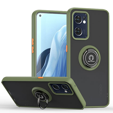 Custodia Silicone e Plastica Opaca Cover con Magnetico Anello Supporto QW2 per Oppo Reno7 5G Verde Militare