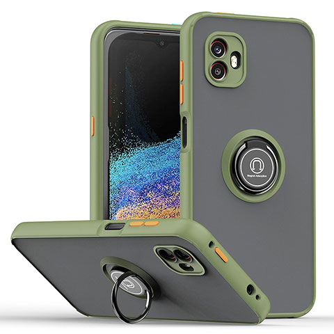 Custodia Silicone e Plastica Opaca Cover con Magnetico Anello Supporto QW2 per Samsung Galaxy XCover 6 Pro 5G Verde Militare