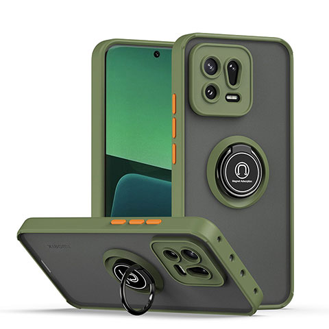 Custodia Silicone e Plastica Opaca Cover con Magnetico Anello Supporto QW2 per Xiaomi Mi 13 Pro 5G Verde Militare