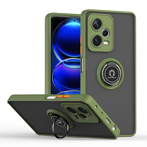 Custodia Silicone e Plastica Opaca Cover con Magnetico Anello Supporto QW2 per Xiaomi Redmi Note 12 Pro 5G Verde Militare