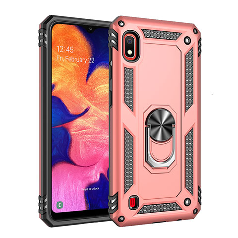 Custodia Silicone e Plastica Opaca Cover con Magnetico Anello Supporto QW3 per Samsung Galaxy A10 Oro Rosa