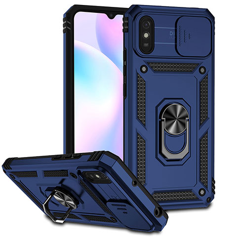 Custodia Silicone e Plastica Opaca Cover con Magnetico Anello Supporto QW3 per Xiaomi Redmi 9AT Blu