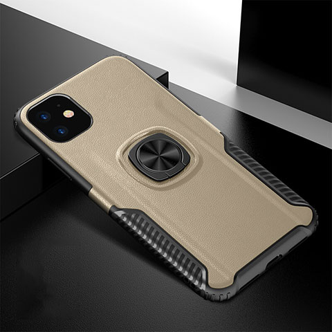 Custodia Silicone e Plastica Opaca Cover con Magnetico Anello Supporto R01 per Apple iPhone 11 Oro