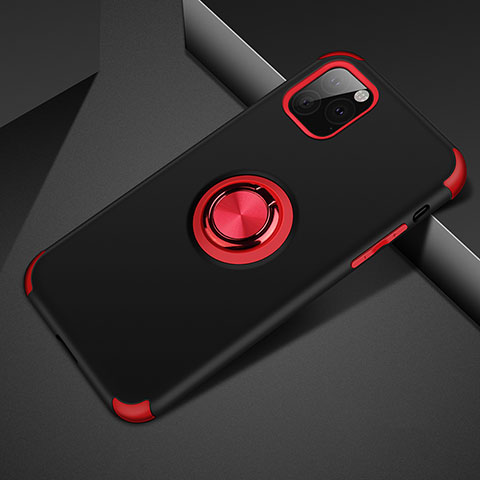Custodia Silicone e Plastica Opaca Cover con Magnetico Anello Supporto R01 per Apple iPhone 11 Pro Rosso e Nero